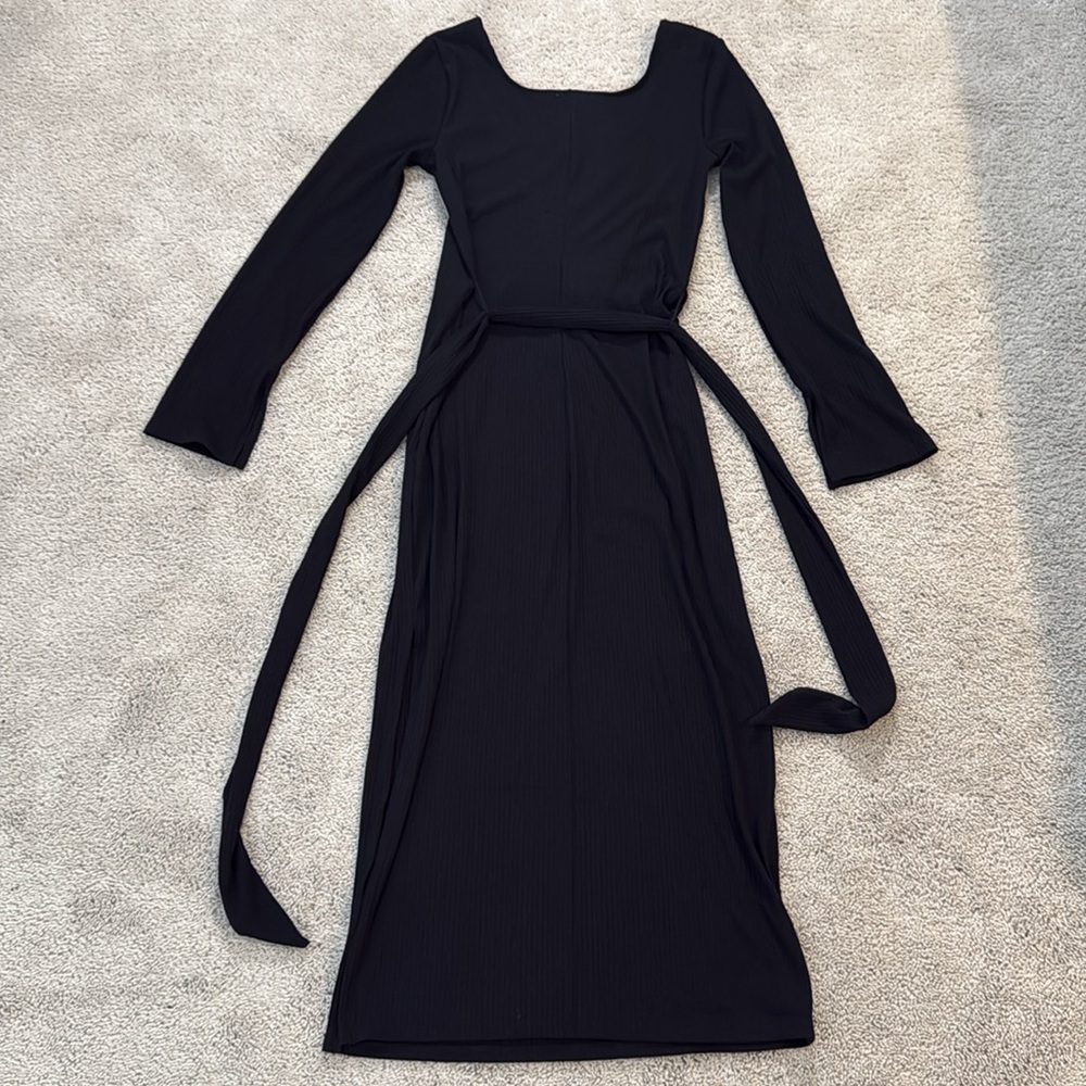 Bar III Rib Midi Dress | Tie-Waist Detail | Size S | Black - Picture 9 of 10